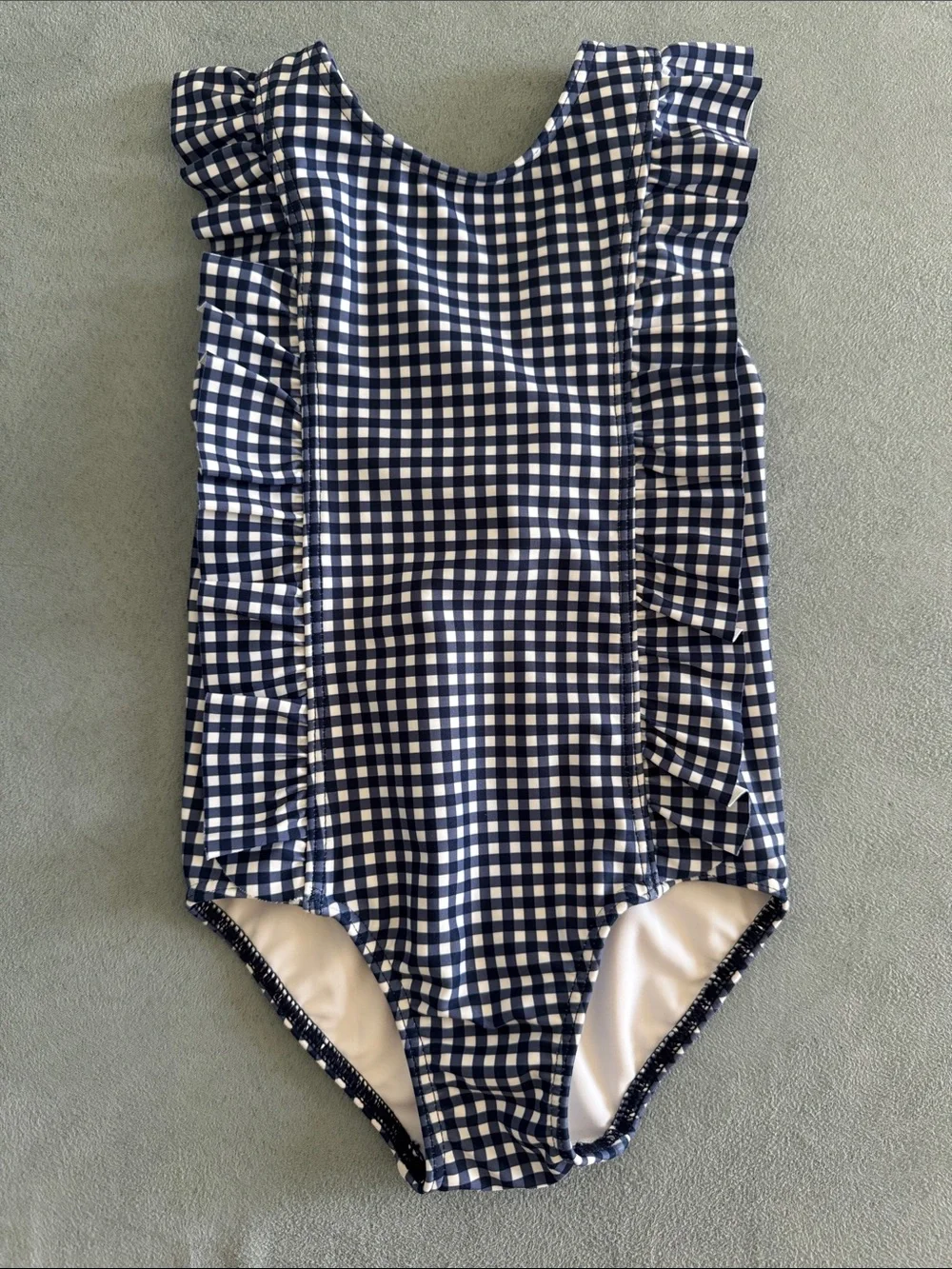 Minnow Navy Gingham Ruffle-Trim Kids One-Piece Swimsuit